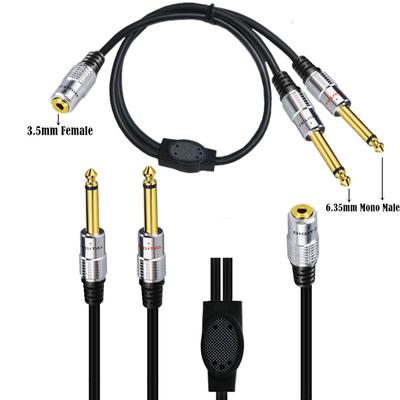 Dual 6.35mm Male To 3.5mm TRS Stereo Cable 1/8 Inch Mini Jack To 2x6.35mm Male Y-Splitter Stereo Microphone Cable