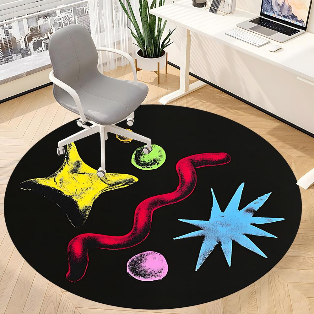 1pc Colorful Shapes Chair Carpet for Office, Round Non Slip Durable Large Size Office Carpet, Suitable for Office