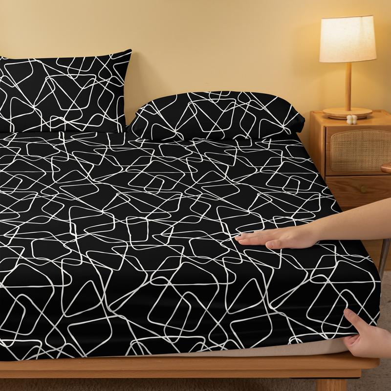 Simple 1 Modern Geometric Trapezoid Printed Matte Bed Sheet, Bedroom Printed Bed Cover, Bedding Excluding Pillowcases