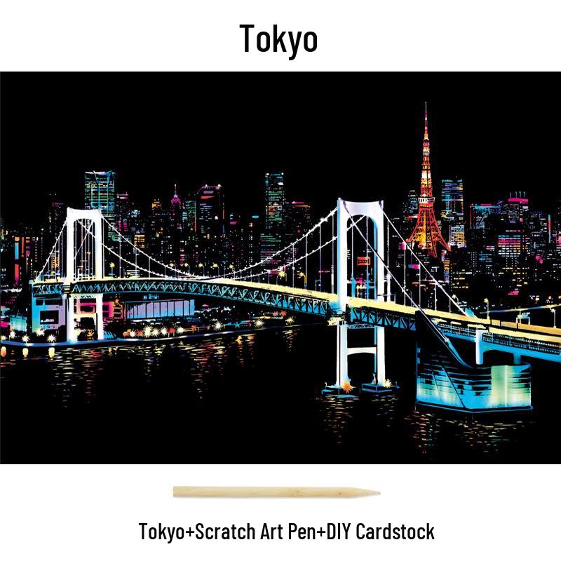 City Night View Scratch Art – DIY Kreatives Handgemachtes Malen Geschenk für Beste Freundin