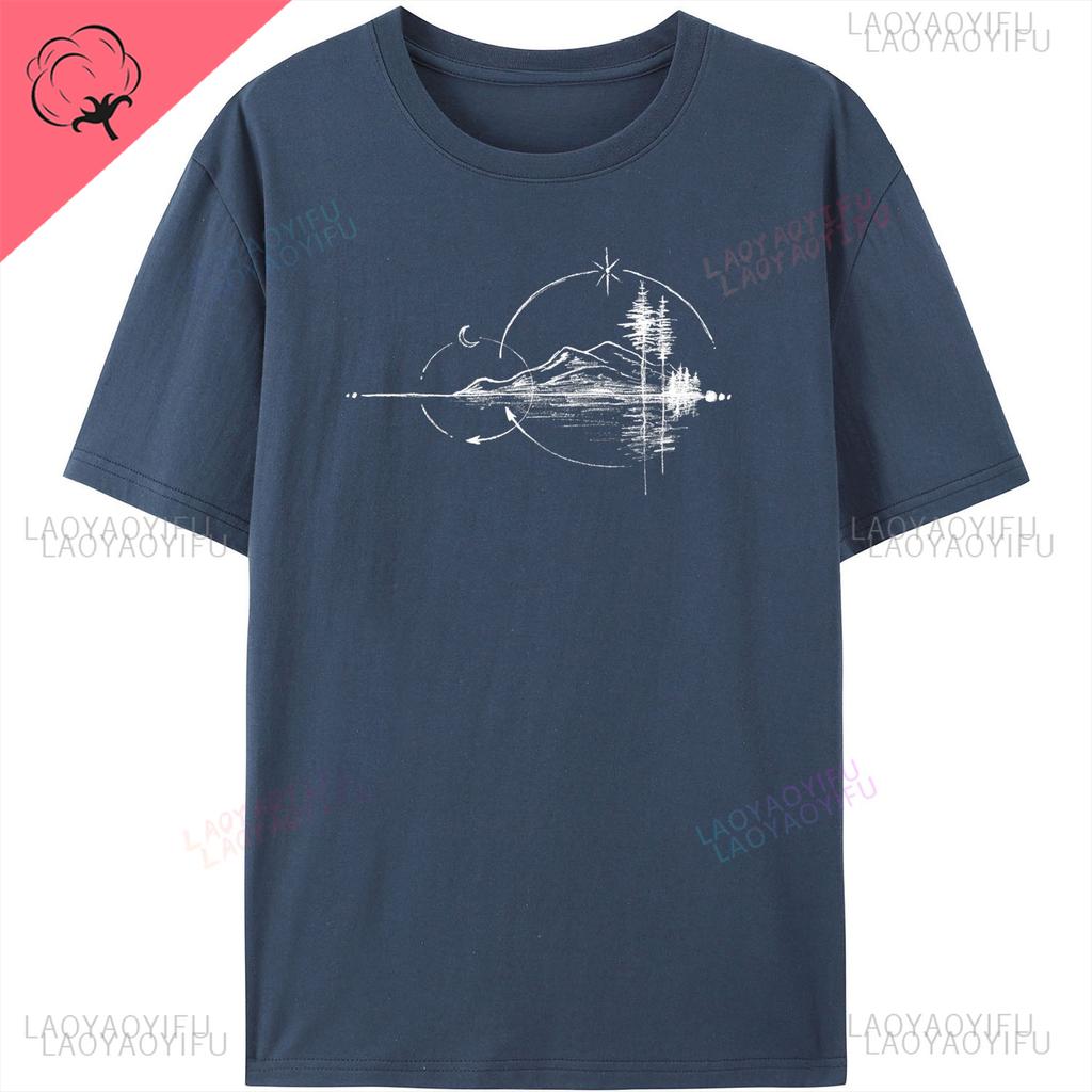 Mens Geometric Mountain ShortSleeve Printed Casual TShirt Cotton Funny Graphic Outdoor Nature T Shirts for Summer Streetwear