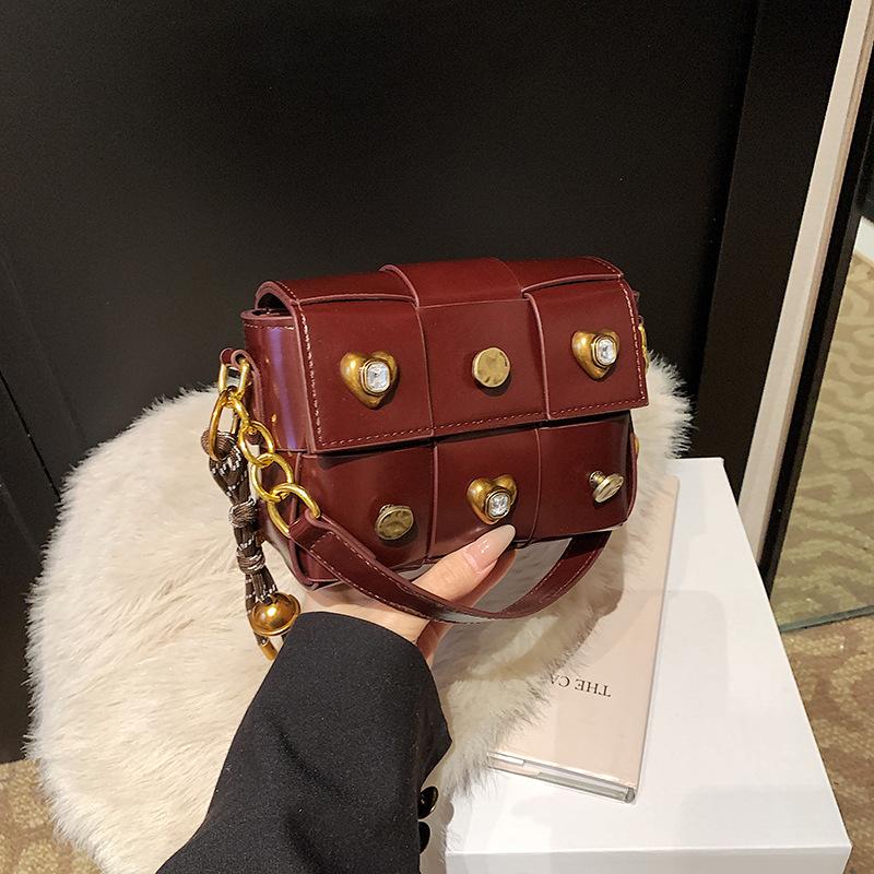 Bags This year's popular bag 2025 new Korean version fashion splicing shoulder bag women's crossbody rivet small square bag
