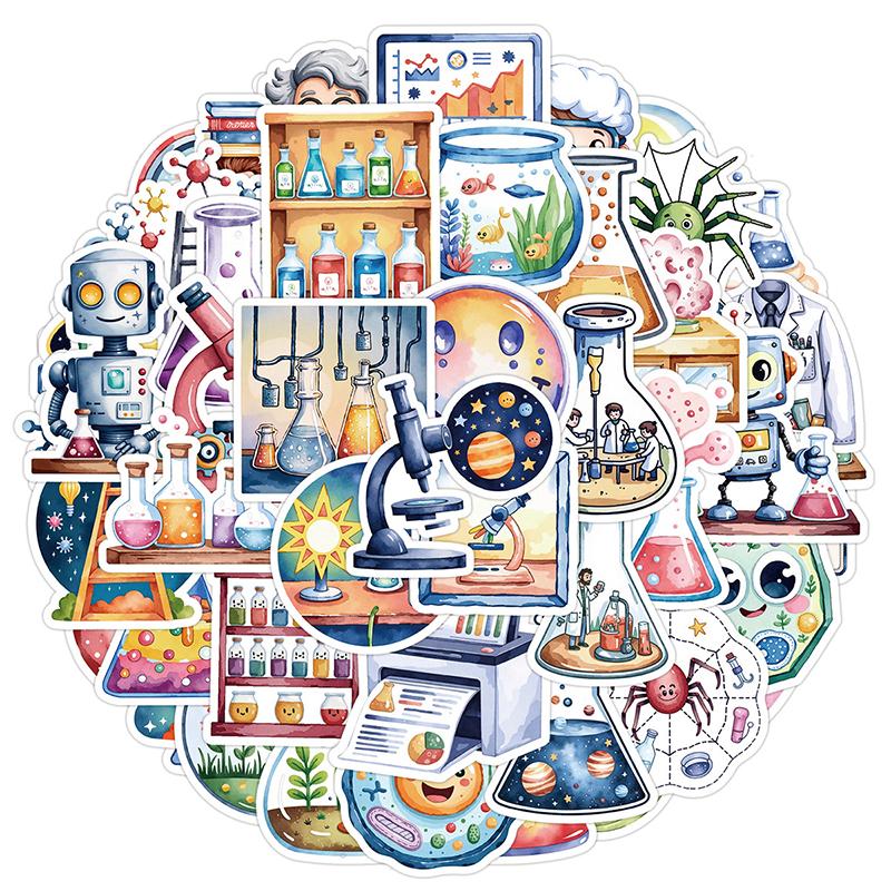 50PCS Natural Sciences Stickers Pack Chemistry, Biology, Physics, Science Classroom Decor Student Laboratory Decals Waterproof
