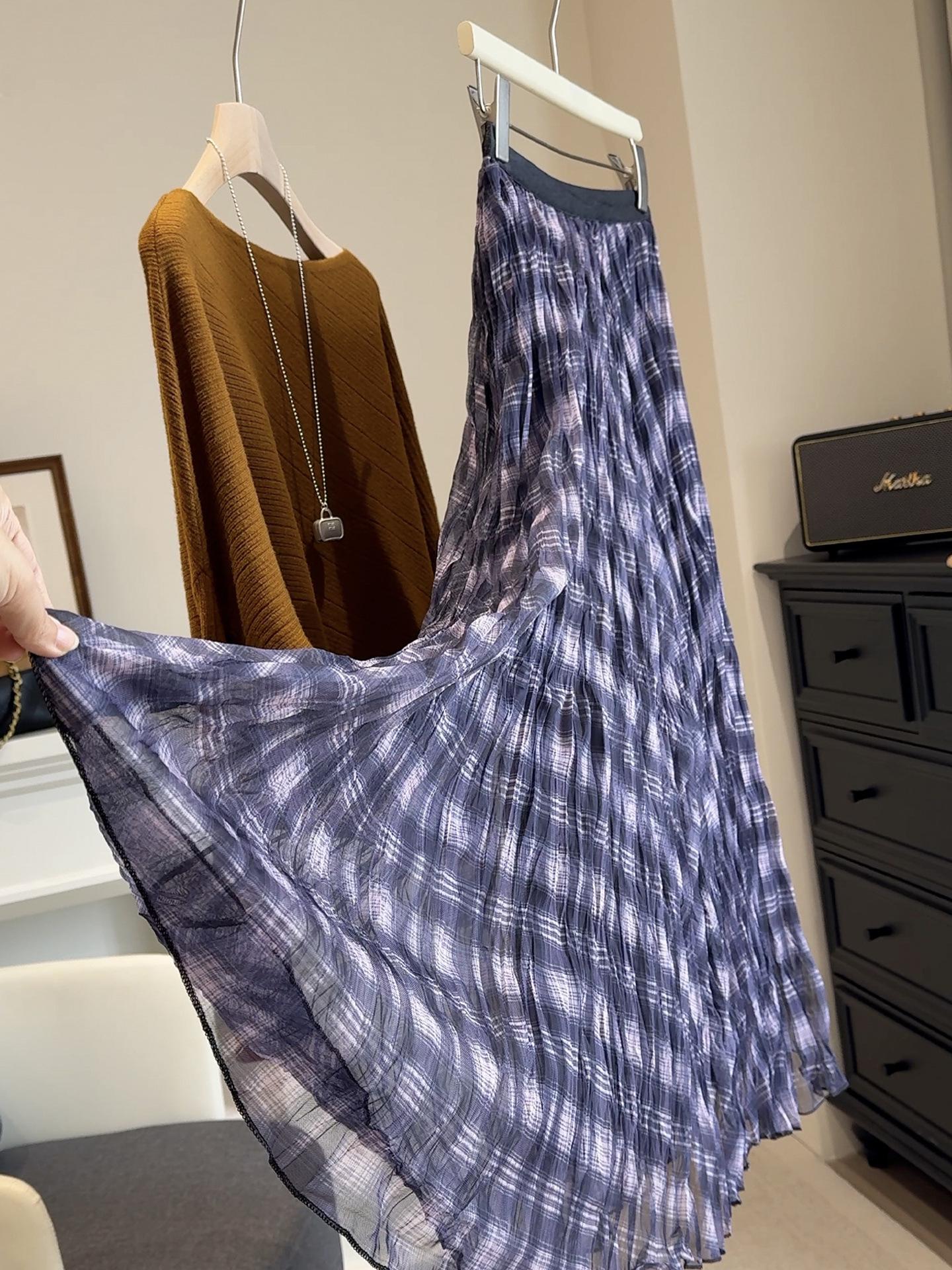 

Ретро плиссированная сетчатая юбка-миди в клетку с высокой талией для женщин - Коллекция Осень 2025 One Size фиолетовый