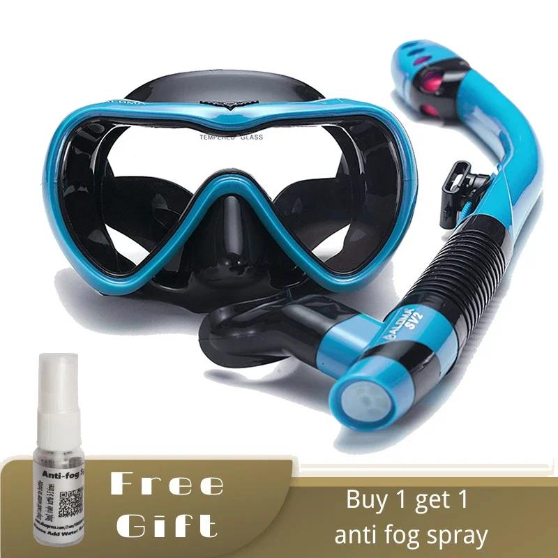 Scuba Diving Mask Snorkel Set Leakproof  with Tempered Glass Anti-fog Spray   Swimming Goggles Easy Breath Dry  Tube