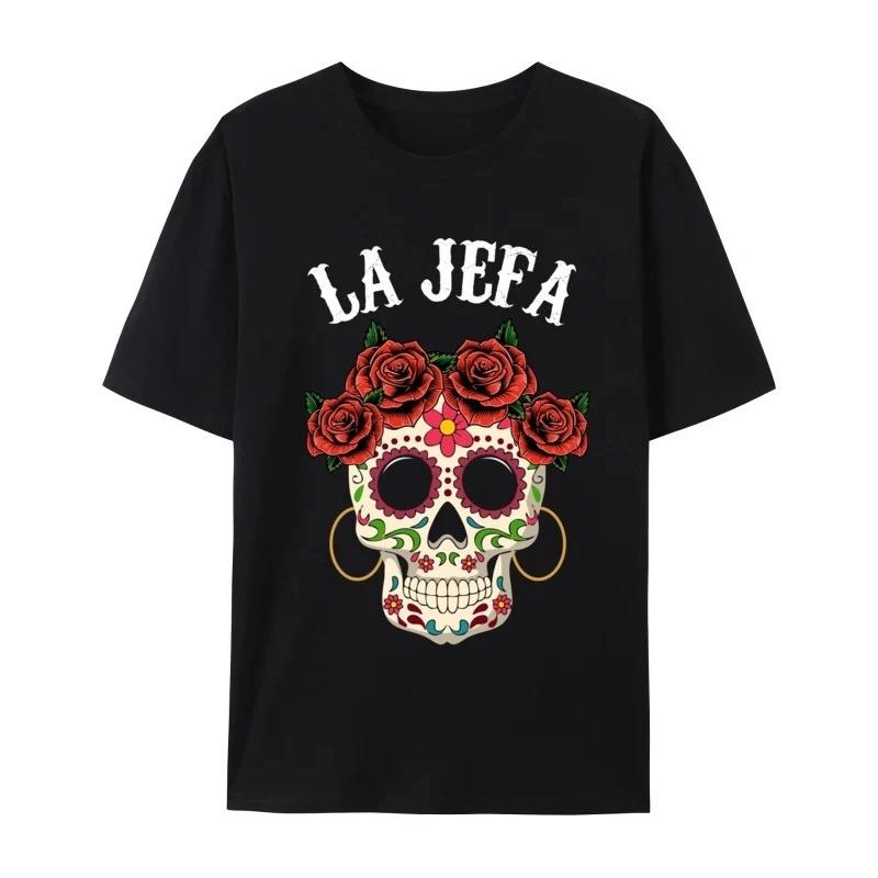 T-shirt homme en coton peigné, La Jefa Sugar Skull, mexicain en déclin Dia De Los Muerchassis Fréquence, cadeau Y-Tees adt - ... S разноцветный