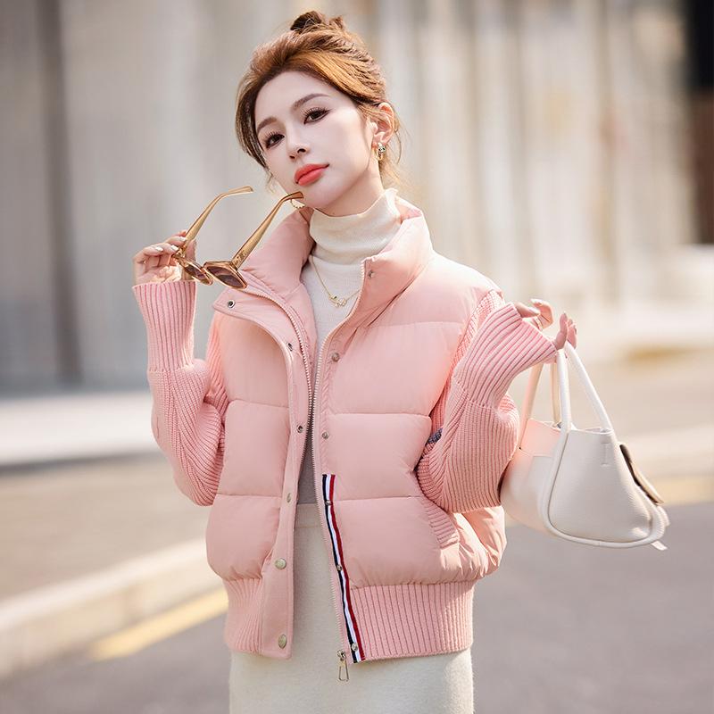 

Хлопковая одежда женская короткая новая одежда-хлеб стойка воротник свободная вязка внахлест свободная повседневная куртка куртка хлопковая одежда XXL140-80kg розовый