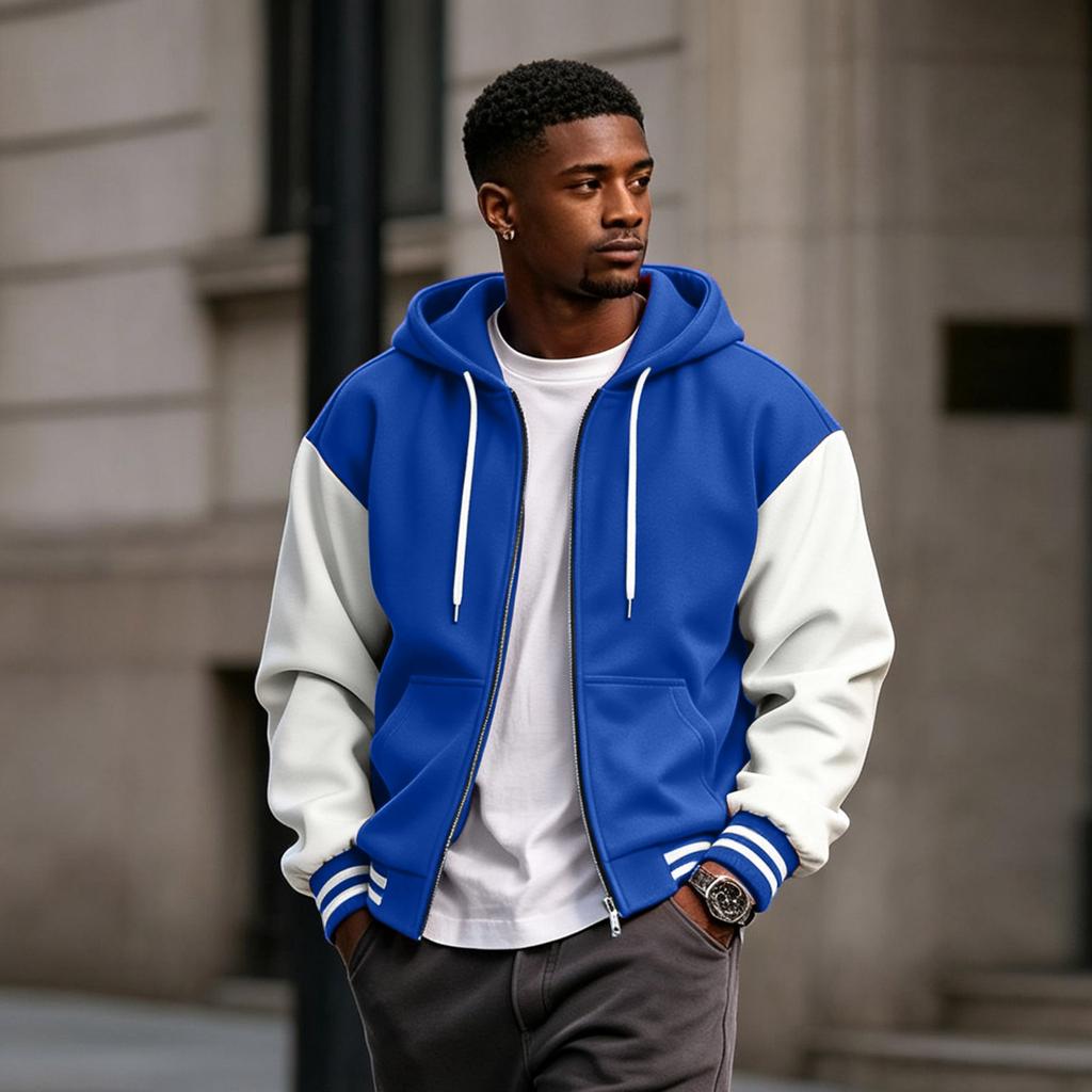 Giacca Casual con Cappuccio da Uomo con Zip - Giacca da Baseball Foderata per l'Uso Quotidiano