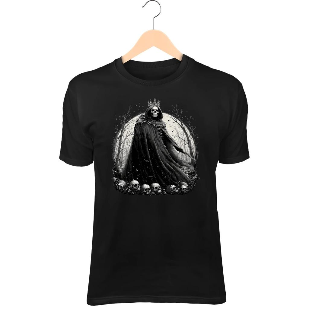 Mens Gothic Skeleton King T-Shirt - Skull Crown Graphic Tee, Dark Fantasy Shirt