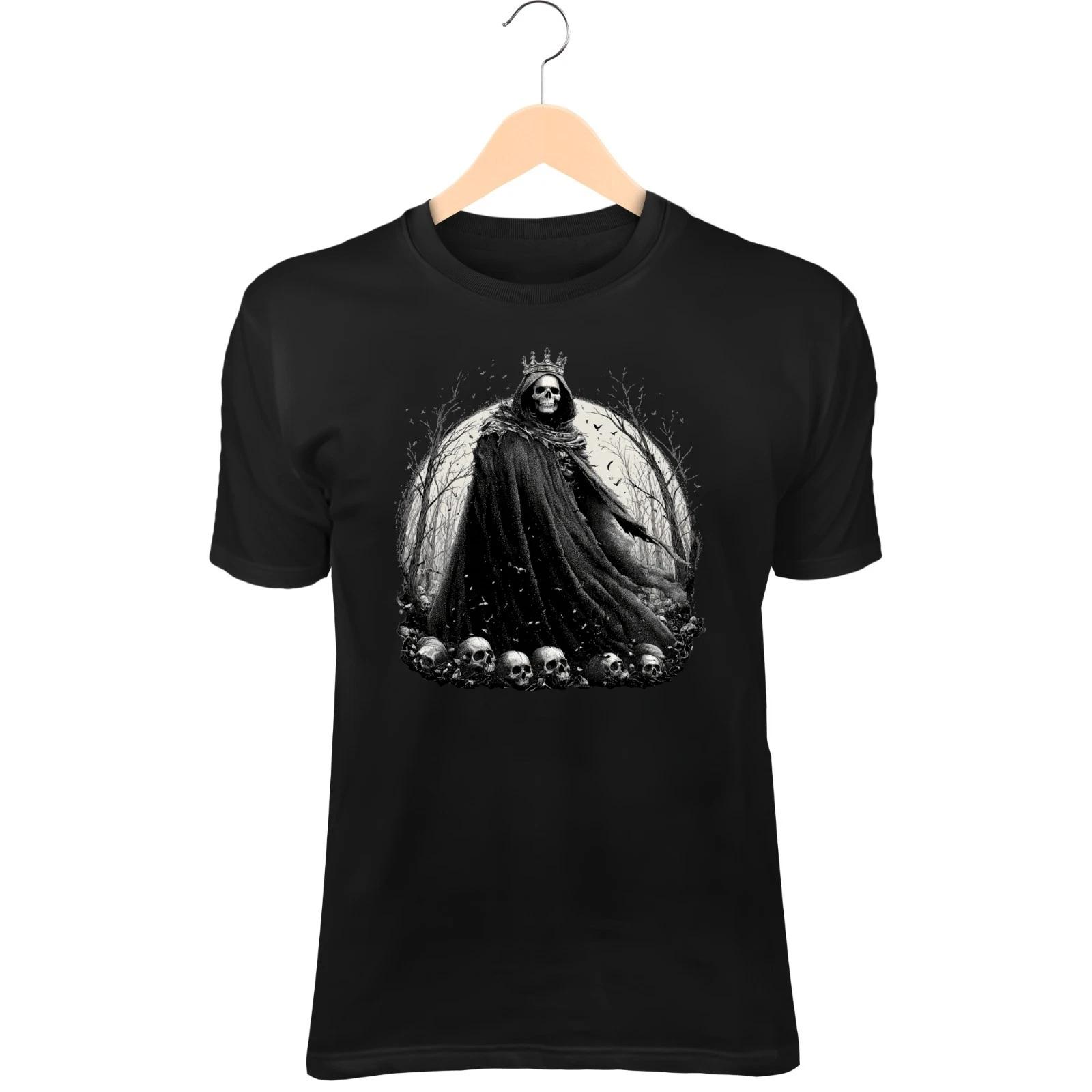 Mens Gothic Skeleton King T-Shirt - Skull Crown Graphic Tee, Dark Fantasy Shirt 3XL