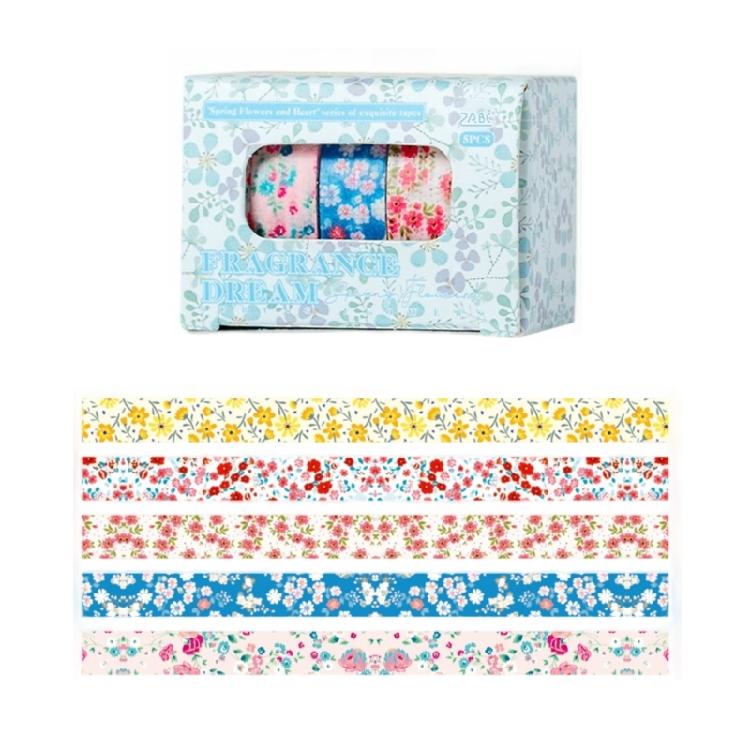 5Rolls Flower Decorative Tape 10mmX2M for Scrapbooking Photo Album Journal Notebook Water Resistant Aesthetic Paper Tape