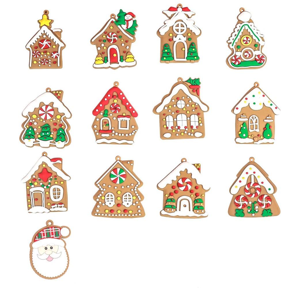 8/16Pcs Candy Color Christmas Gingerbread House Pendant Cabin Hanging Decoration  Navidad