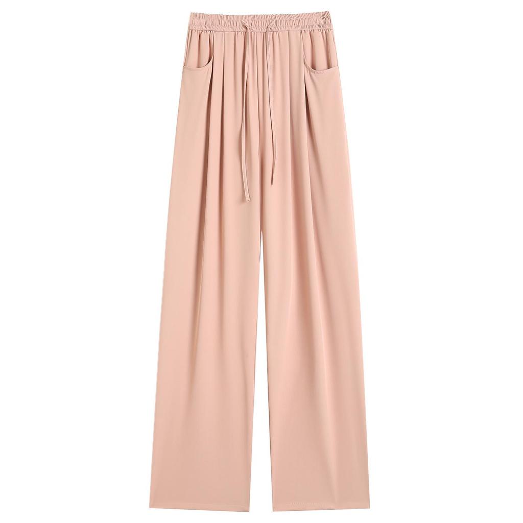 Women's High-Waist Summer Silk Wide-Leg Floor-Length Pants, Versatile & Slimming (Style 66248#)