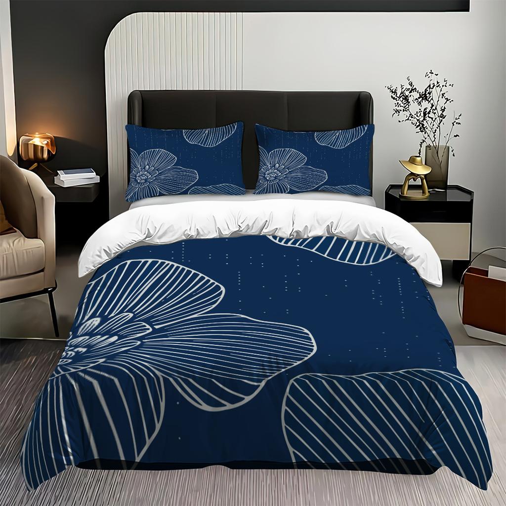 Safflower Green Leaf Quilt Cover Three-Piece Small Fresh Quilt Cover Pillowcase Digital Printing Bed Kit