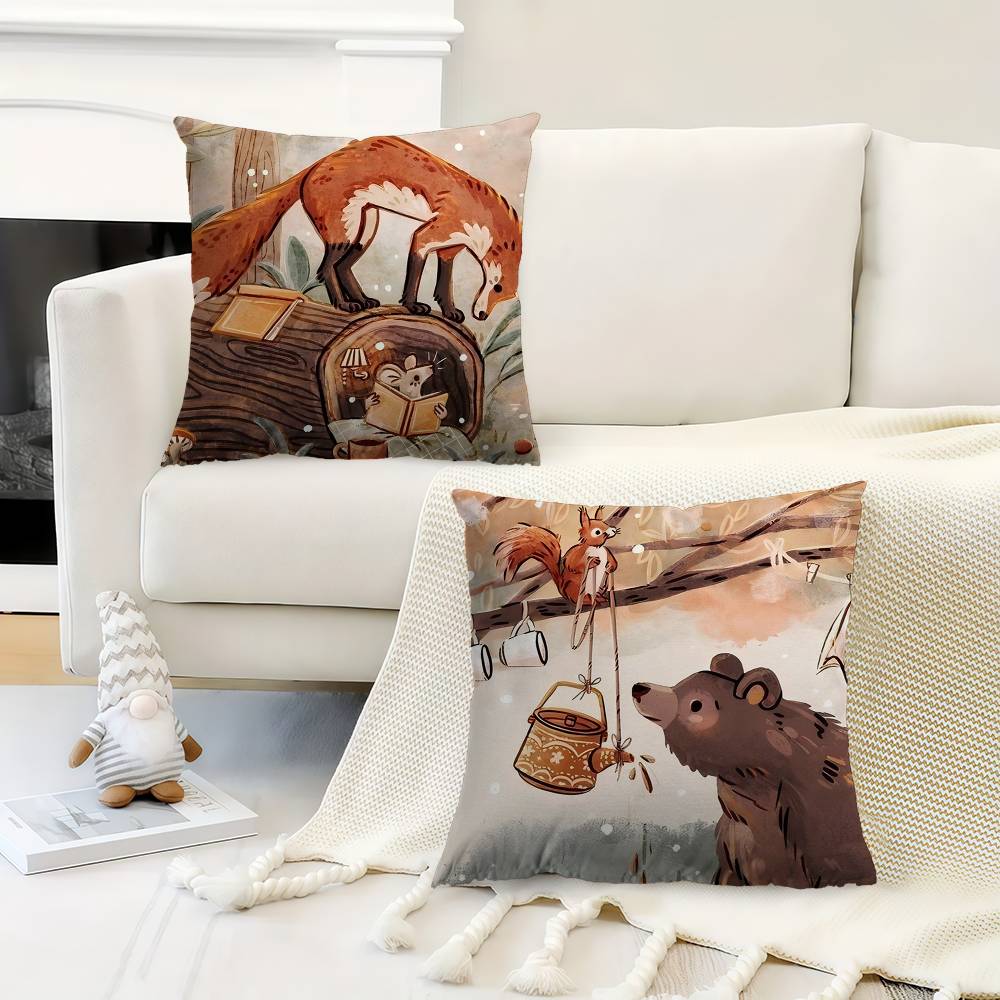 Cartoon Animal Bear Fox Squirrel Cushion Cover 30x50 Polyester Sofa Cushion Decorative Throw Pillows Home Decoration Pillowcover