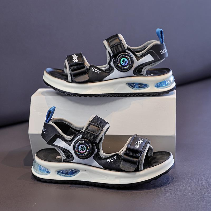Boys Summer Sandals Non Slip Breathable Soft Sole Sports Sandals Elastic Strap Beach Shoes with Buckle for Kids