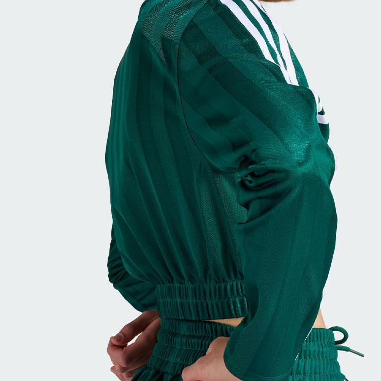 Adidas Originals Trefoil Long Sleeve Crop Tee Letter Logo Print Stripe Spliced Sports Women Tops Forest-Green IR9803