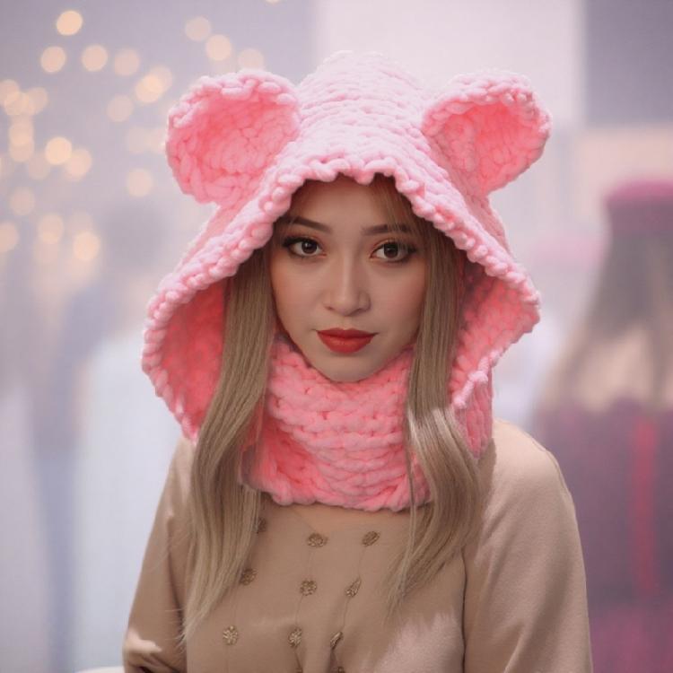 Thicken Neck Warmer Hat Crochet Bear Ear Balaclava Scarf Hat for Cold Weather Winter Sport Gear For Outdoor Enthusiasts