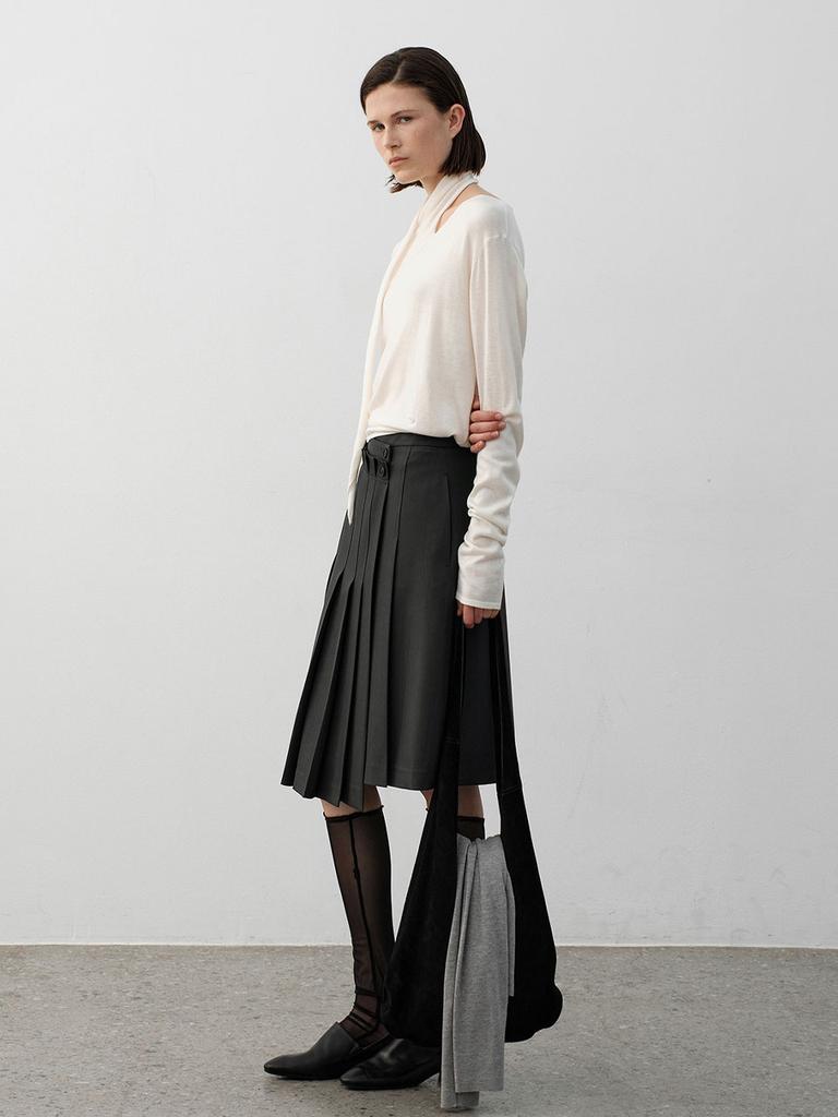 Atelier Nine Pleated Covered Diagonal Skirt(Sk-5038)