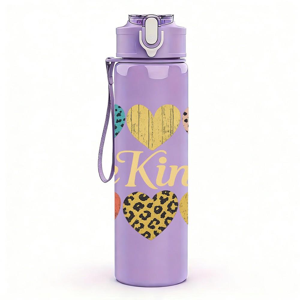 1PC Be Kind Multi Hearts 750ml Color Plastic Sports Water Bottle Leakproof Flip Straw Lid Suitable for Sports Office Home Use