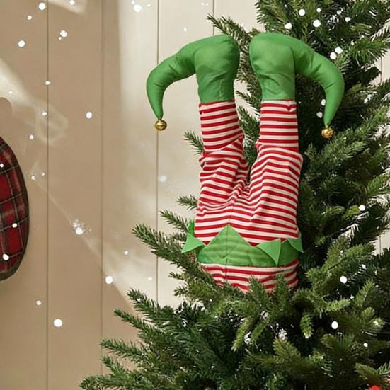 Indoor Festive Mantel Displays Christmas Swinging Leg Ornament, Electric Hanging Santa Legs for Tree, Moving Tree Ornaments Kids Fluffy Funny