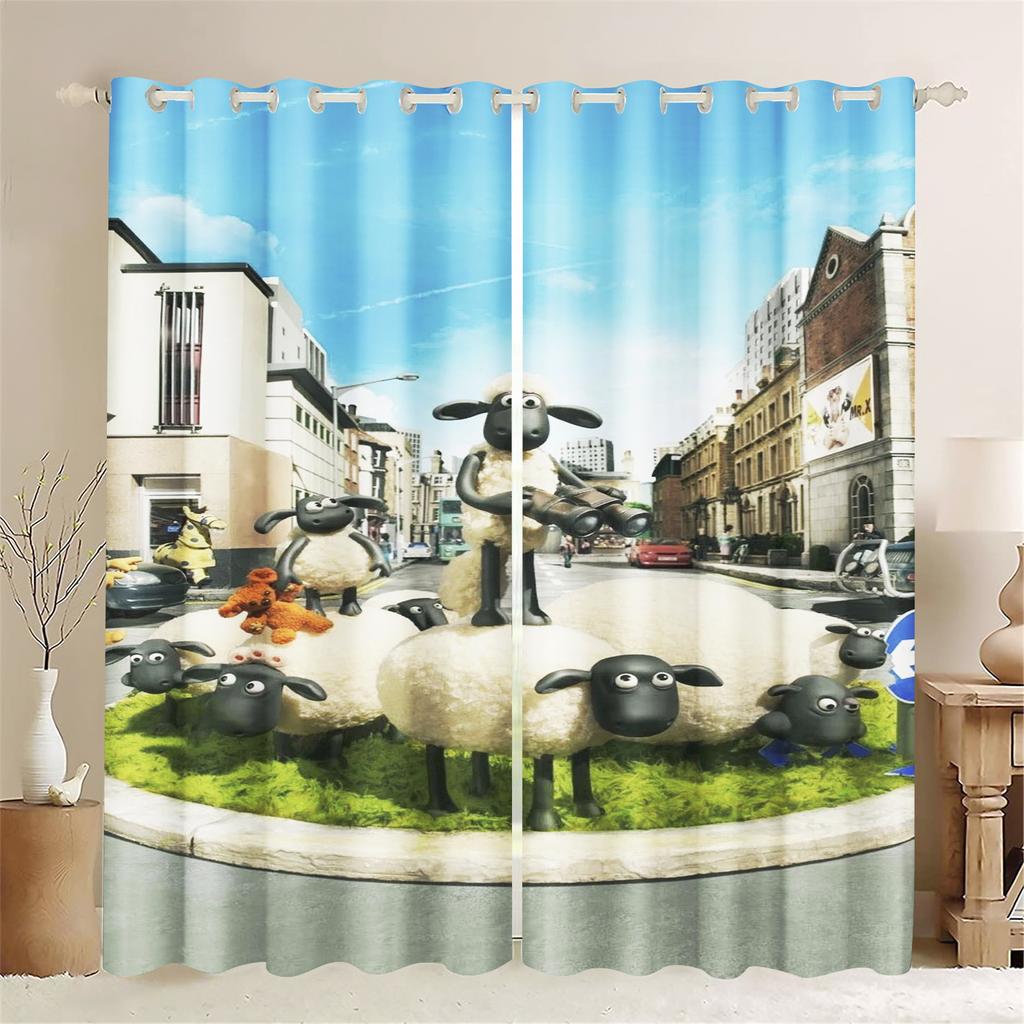 Cartoon Sheep Curtain Home Cute Printing Polyester Curtains Living Room Bedroom Heat Sun Protection Perfect For Sitting