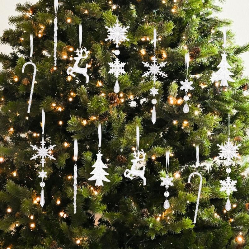 Clear Shatterproof Acrylic Snowflake Icicles Christmas Decorations With Reindeer For Home Party Tree