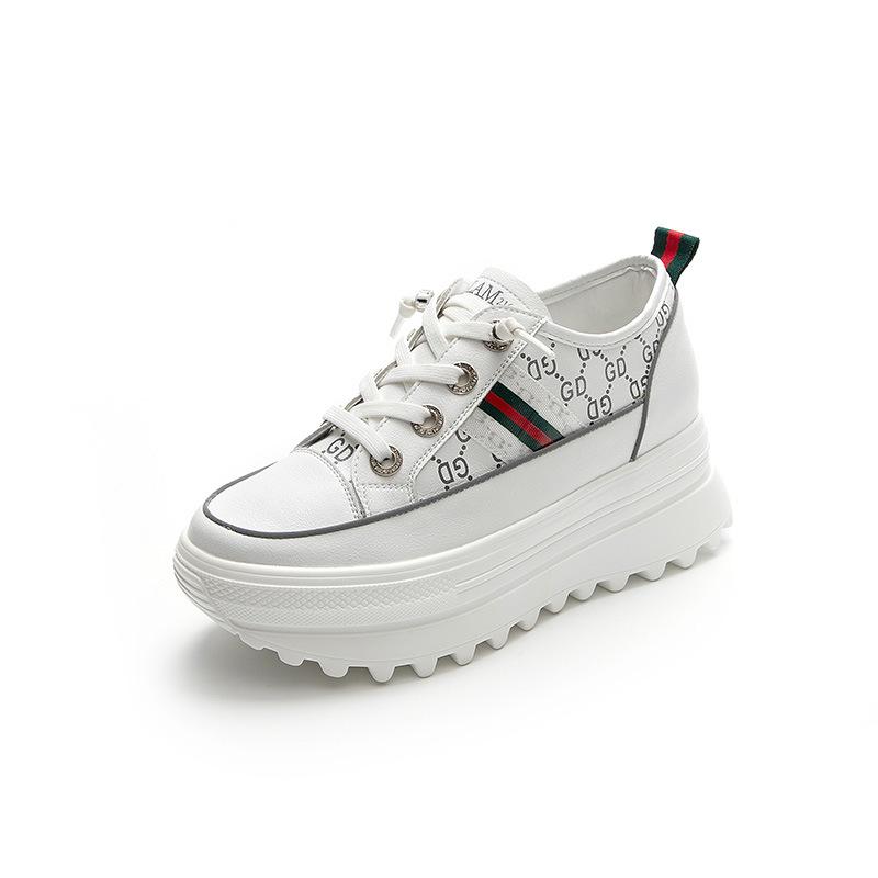 Platform white shoes women's 2025 spring and summer new breathable versatile low-top shoes casual inner height increase lace-up shoes women's shoes