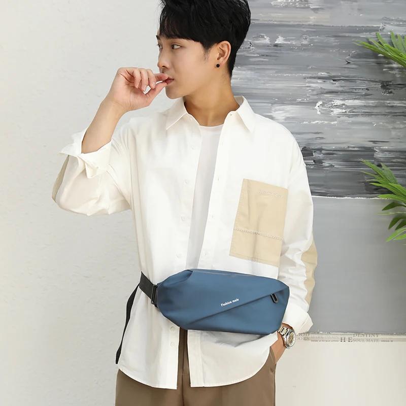 Solid Nylon Small Design Men's Waist Bag Simple and Fashionable Crossbody Bag Leisure Commuting Aesthetic Shoulder Bags
