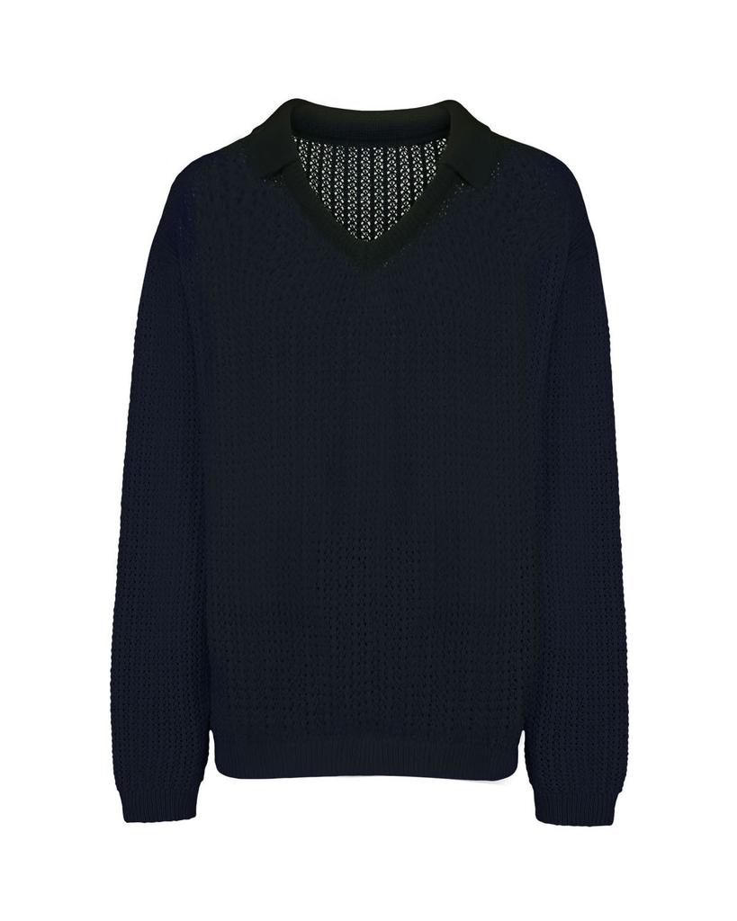 SALON DE SEOUL Unisex Textured Collar Knit - Navy
