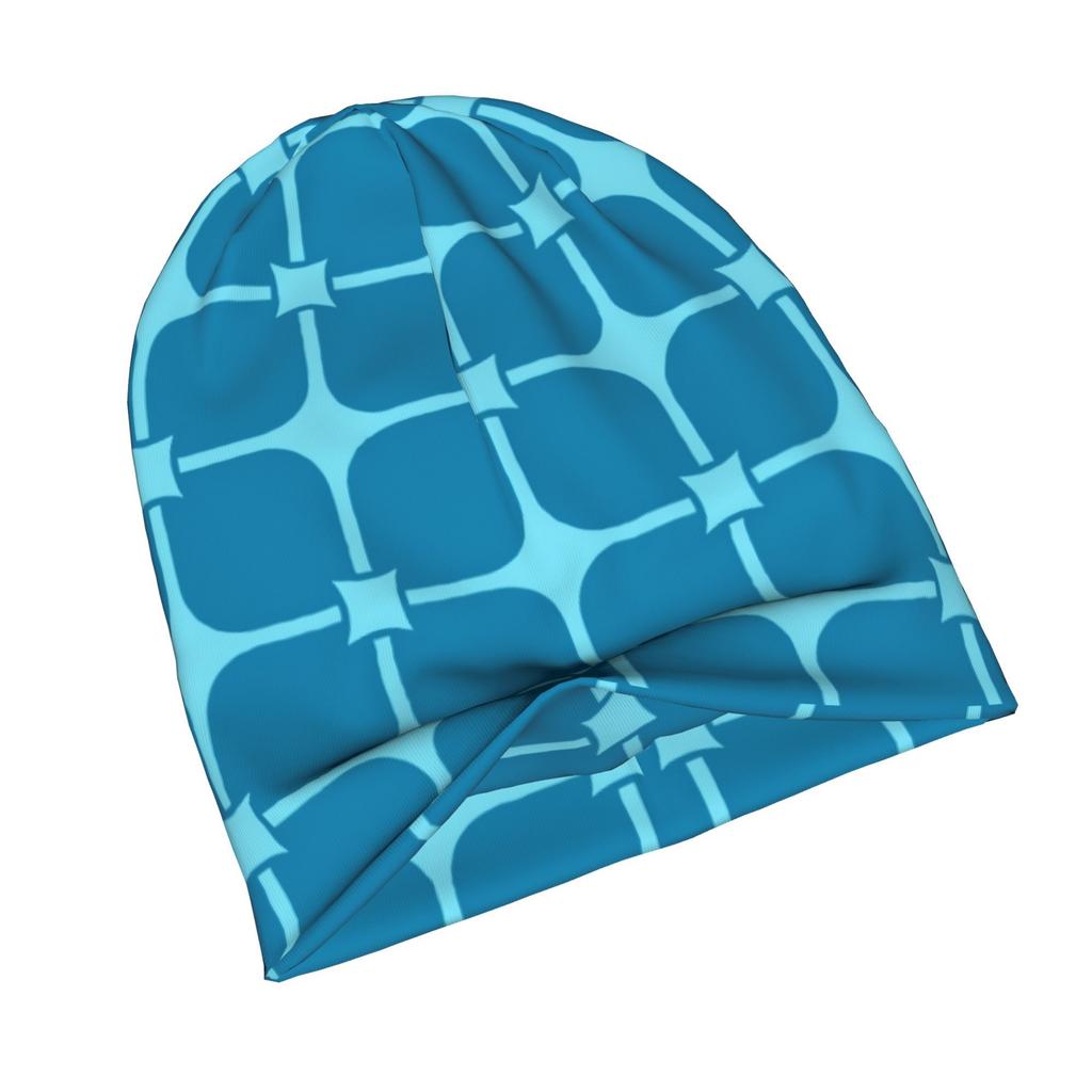 2D Flat Printing Blue Geometric Seamless Pattern Adult Knit Beanie with Style Fits Effortlessly into Seasonal Wardrobes and Pairs Well with Jackets or