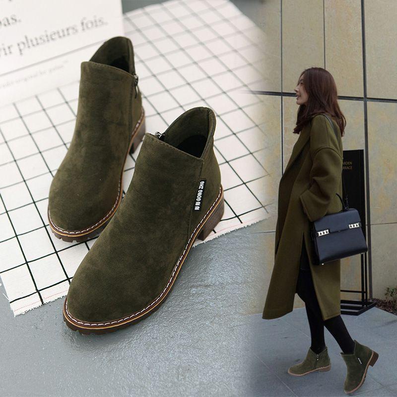 Cozy Womens Faux Suede Ankle Boots Shoes With Chunky Low Heel For Winter