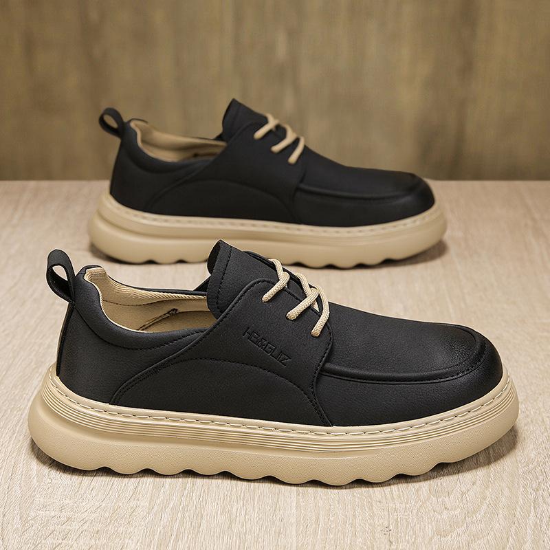 New autumn British retro leather shoes lightweight soft sole heightening casual board shoes