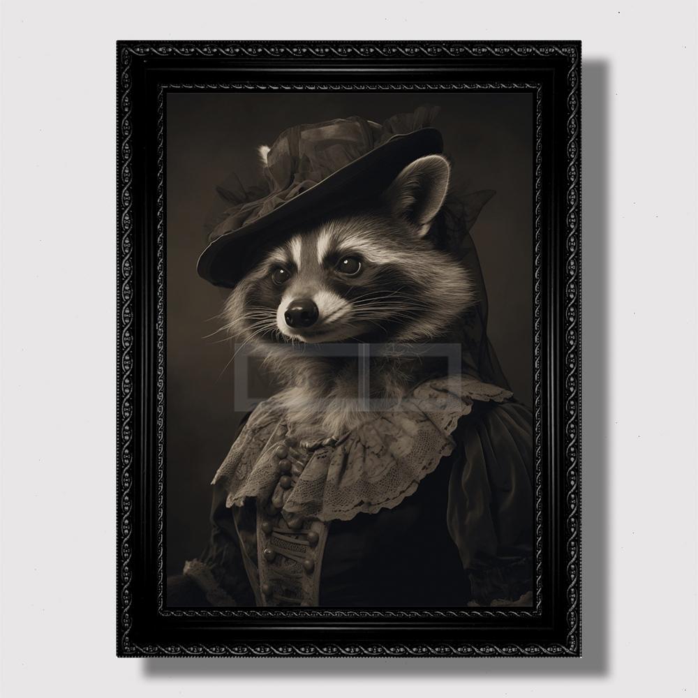 Affiche vintage de portrait d'animal victorien Goth Cottagecore Dark Prints Peinture sur toile Art mural Photos Décoration de chambre à coucher vintage