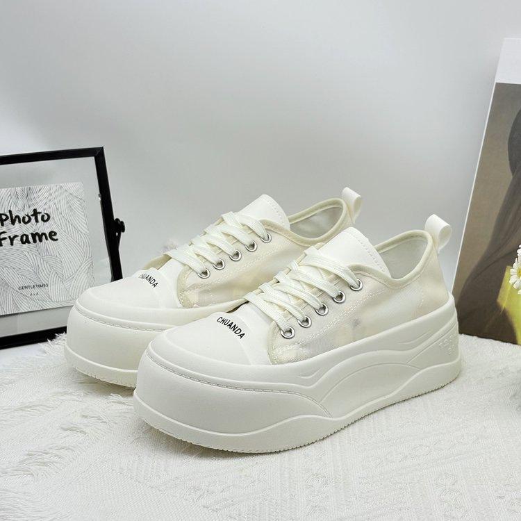 Thick-soled Mesh White Shoes Women's 2025 Summer New Versatile Breathable Casual Board Shoes Sports Shoes Women's Shoes Muffin Bottom