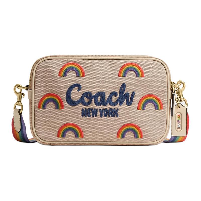 COACH Theo 23 Rainbow Embroidered Logo Camera Bag Shoulder Canvas Crossbody Bag Medium Men's Ivory