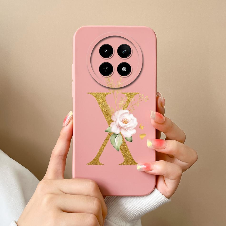 Cases For OPPO Realme12 12x 5G Elegant Rose Letter Soft Liquid Silicone Lens Protective Back Covers For Realme 12 X Bumper Funda
