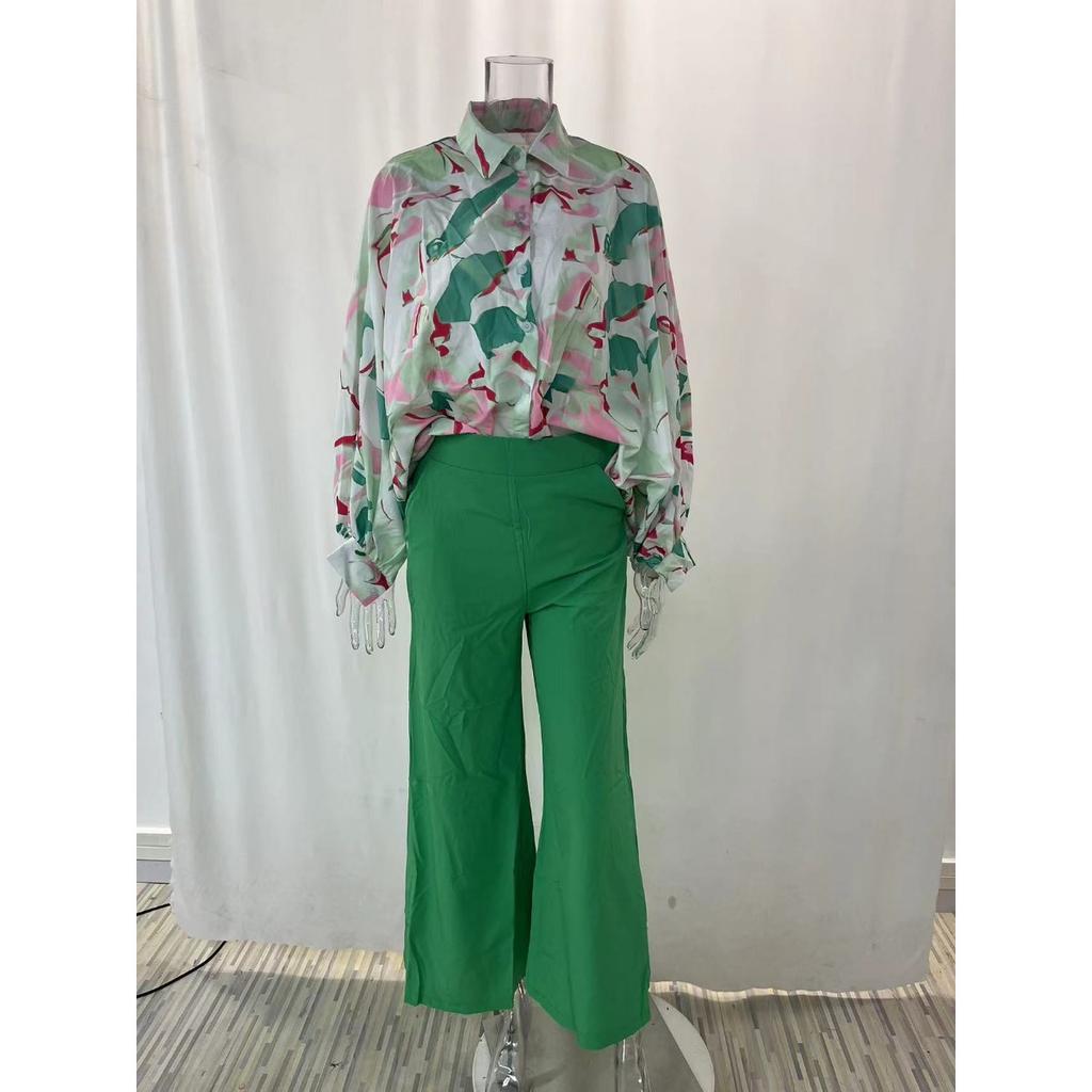 Damtryckt skjorta Temperament Elegant Vida benbyxor Mode Casual Kostym