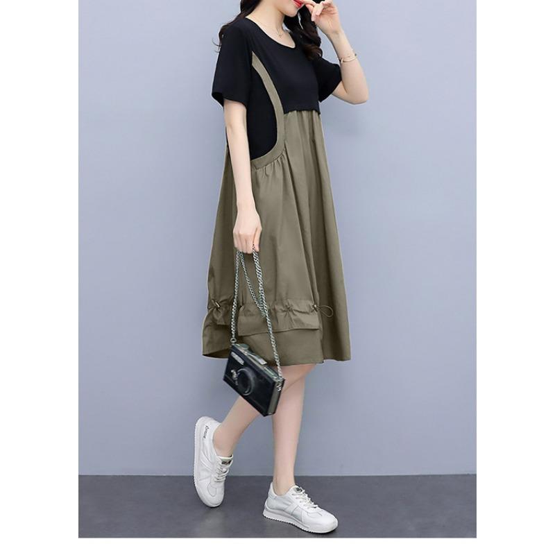 Women's Fashion Summer Spring Short Sleeve O-Neck High Waist Casual Dresses