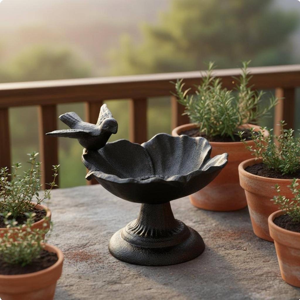 Vintage Flower Avian Feeder Stable Base Cast Metal Avian Bath Antique Design Birdbath No Assembly Required for Balcony