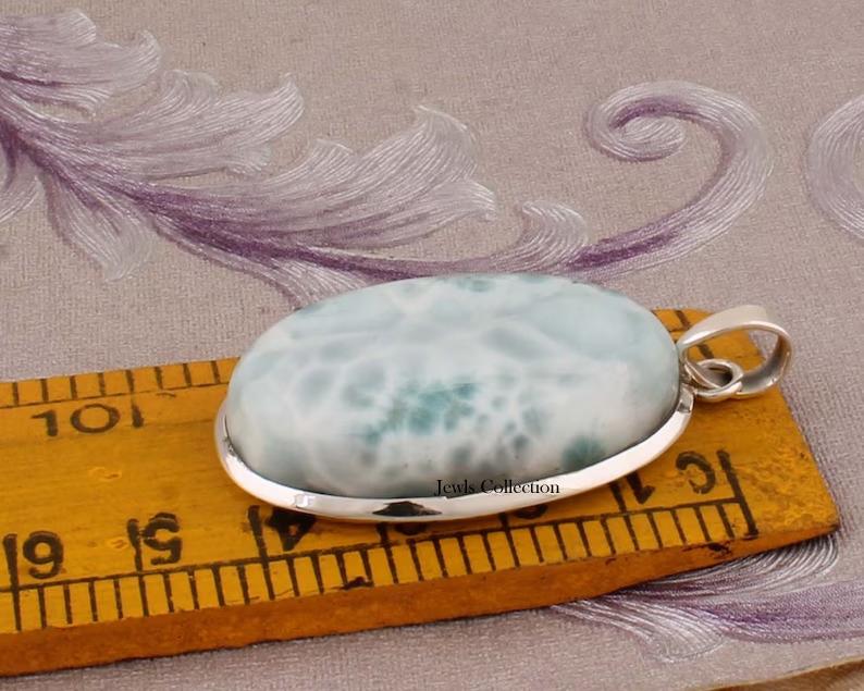 Natural Larimar Big Oval Gemstone Pendant, Healing Pendant, Reiki Pendant, Anniversary Gift, 925 Sterling Silver