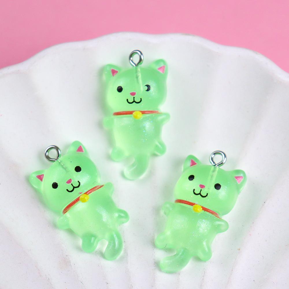 DW85 10pcs Mixed Cartoon Cute Cat Charms 3D Luminous Resin Animal Pendants For DIY Bracelet Necklace Jewelry Making Accessory