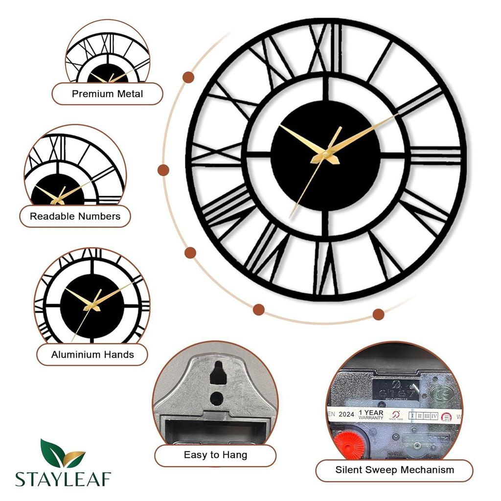 40 Cm / Metal Wall Clock for Living Room Stylish Latest | Fancy Big Size Wall Watch for Hall, Kitchen | Decorative Antique WallClocks for Home
