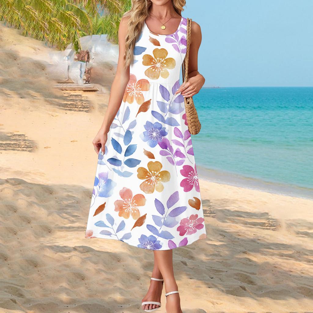 Womens Maxi Dress Boho Maxi Dress Floral Maxi Dress Long Dresses for Women Sleeveless Summer Maxi Dress Casual Style