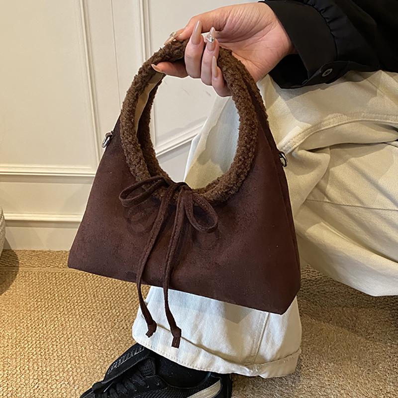 Retro Suede PU Leather Womens Handheld Shoulder Bag Single Shoulder Crossbody Bag Autumn Winter Faionable Commuting Handheld Bag