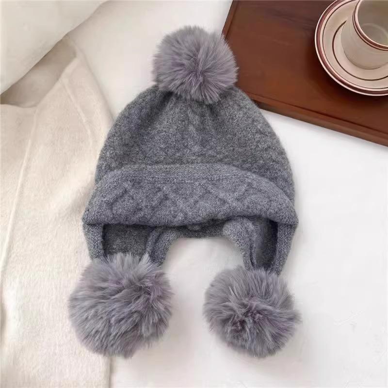 Three ball Cap Wool Blend Anti aging Warm Ear Protecting Cap for Women To Keep Warm and Show Off Their Face in Autumn and Winter  Little Lei Feng Cap