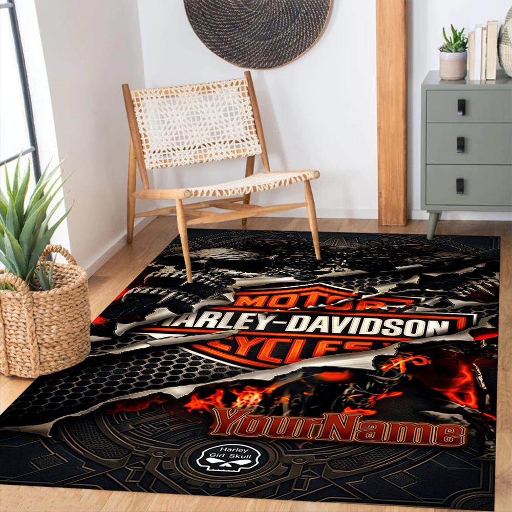 Harley-davidson Motorcycles Customize Your Name Floor Rug Office Rug Design for Playrooms Living Rooms Hallway Balcony Antislip Carpet