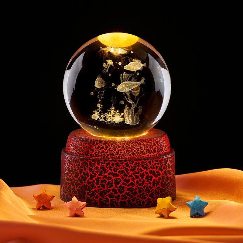 3D Laser Engraved Crystal Ball Night Light - Underwater World Design, Perfect for Classmates & Best Friends' Birthdays