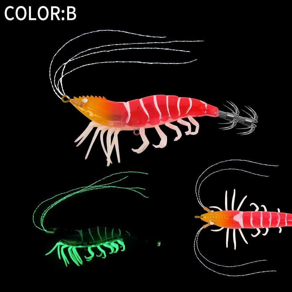 Shrimp 80mm 7g Squid Jig Luminous Webfoot Artificial Calamar Wood Shrimp Horizontal Octopus Bait Sea Fishing