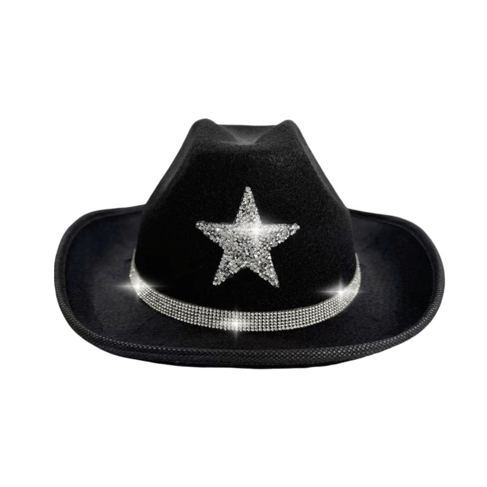 Rhinestone Summer Sun Hat Sparkling Kids Bucket Hat Retro Western Cowboy Hat  Cosplay чёрный